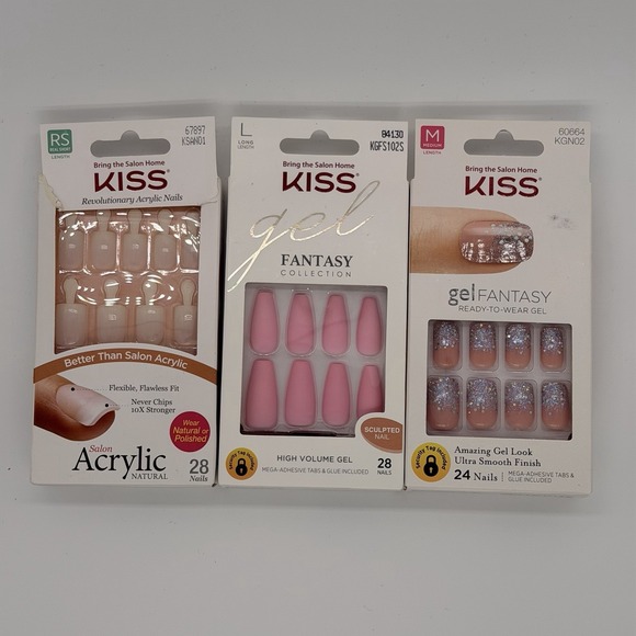 Kiss Other - KISS Gel Fantasy Gel Nails Nude+Shiny Silver Acrylic Glitter Nails 3 Boxes